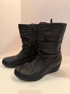 Dansko Black Ruched Wedge Ankle Boots